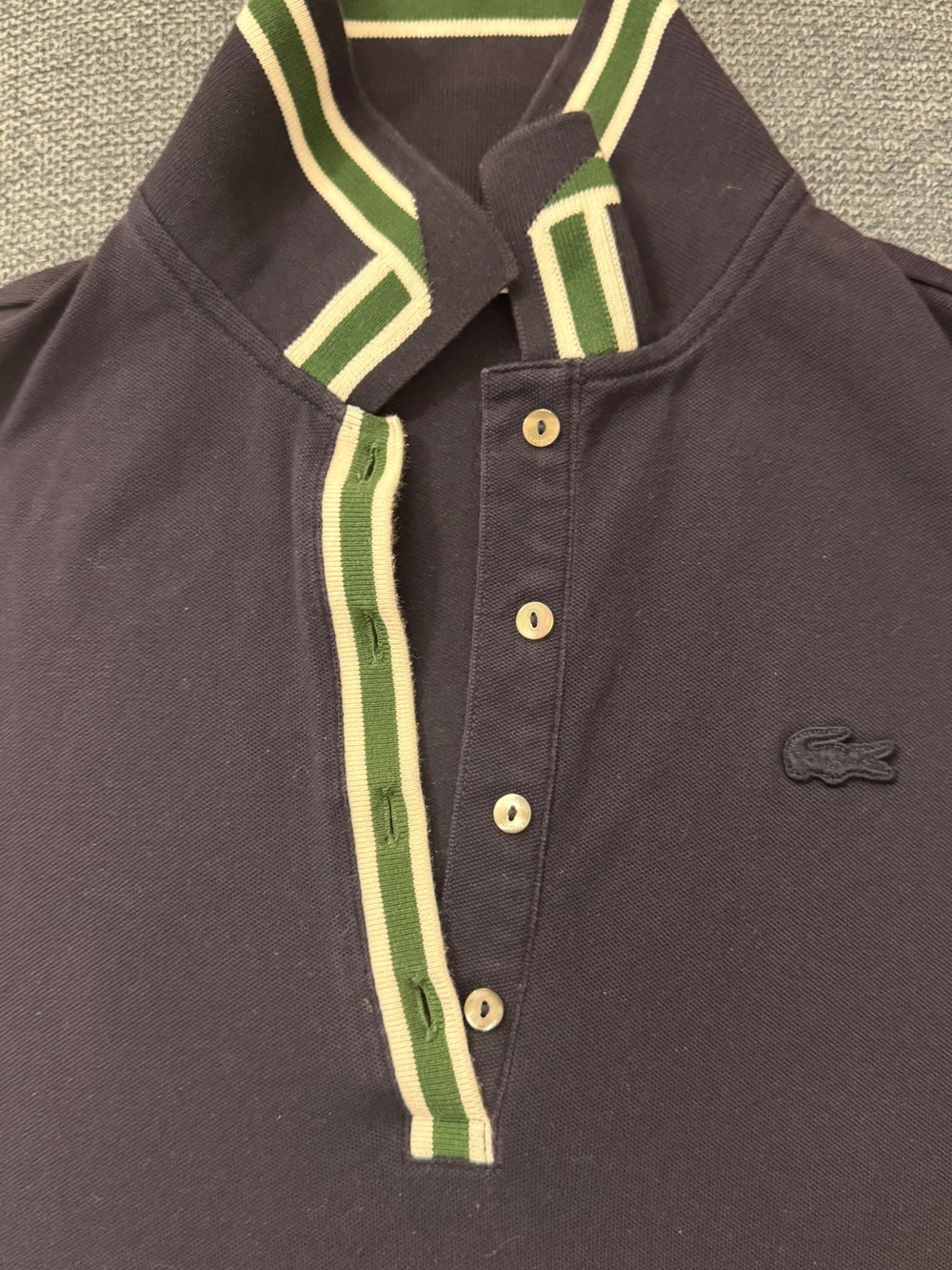 Lacoste Navy Cardigan with Green and Cream Trim
